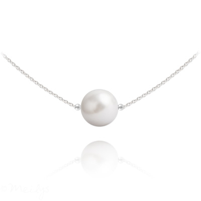 Collier en Cristal et Argent Collier Ras de Cou en Argent Perle de Cristal Nacr 10mm White Pearl