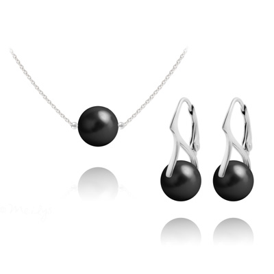 Parure en Cristal et Argent Parure Ras de Cou en Argent Perle de Cristal Nacré 10mm Mystic Black