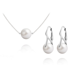 Parure Ras de Cou en Argent Perle de Cristal Nacr 10mm White Pearl