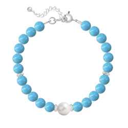 Bracelet en Cristal et Argent Bracelet en Argent Perle Cristal Nacré 6mm/8mm Turquoise
