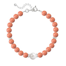 Bracelet en Cristal et Argent Bracelet en Argent Perle Cristal Nacré 6mm/8mm Coral