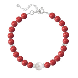 Bracelet en Cristal et Argent Bracelet en Argent Perle Cristal Nacré 6mm/8mm Red Coral