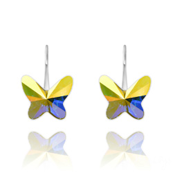 Boucles d'Oreilles Papillon 8mm en Argent et Cristal Aurore Bor�ale
