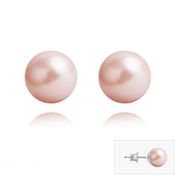 Clous d'Oreilles en Argent Perle de Cristal Nacré 8MM Rose Peach