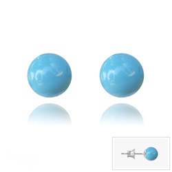 Clous d'Oreilles en Argent Perle de Cristal Nacré 6MM Turquoise