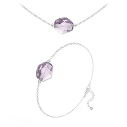 Parure en Cristal et Argent Parure Ras de Cou + Bracelet Cosmic en Argent et Cristal Light Amethyst