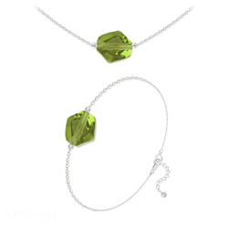 Parure en Cristal et Argent Parure Ras de Cou + Bracelet Cosmic en Argent et Cristal Vert Olivine