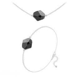 Parure en Cristal et Argent Parure Ras de Cou + Bracelet Cosmic en Argent et Cristal Jet (Noir)
