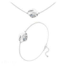 Parure en Cristal et Argent Parure Ras de Cou + Bracelet Cosmic en Argent et Cristal Blanc