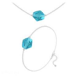 Parure en Cristal et Argent Parure Ras de Cou + Bracelet Cosmic en Argent et Cristal Indicolite