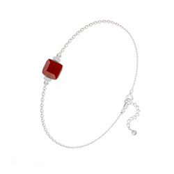 Bracelet en Cristal et Argent Bracelet Cube 6mm en Argent et Cristal Rouge Siam