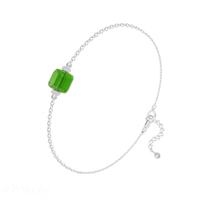 Bracelet en Cristal et Argent Bracelet Cube 6mm en Argent et Cristal Dark Moss Green