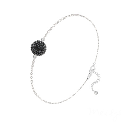 Bracelet en Cristal et Argent Bracelet Disco Ball 8MM en Argent et Cristal Jet (Noir)