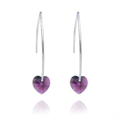 Boucles d'Oreilles Coeur 10mm en Argent et Cristal Am�thyste
