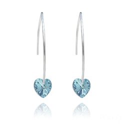 Boucles d'Oreilles Coeur 10mm en Argent et Cristal Bleu Aurore Bor�ale