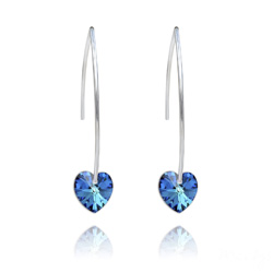 Boucles d'Oreilles Coeur 10mm en Argent et Cristal Bleu Bermude