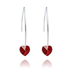 Boucles d'Oreilles Coeur 10mm en Argent et Cristal Rouge Siam AB