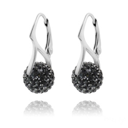 Boucles d'Oreilles en Argent et Disco Ball 10mm Jet (Noir)