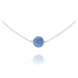Collier en Cristal et Argent Collier Ras de Cou Disco Ball 8MM en Argent et Cristal Light Sapphire