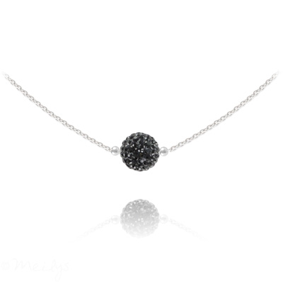 Collier en Cristal et Argent Collier Ras de Cou Disco Ball 8MM en Argent et Cristal Jet (Noir)