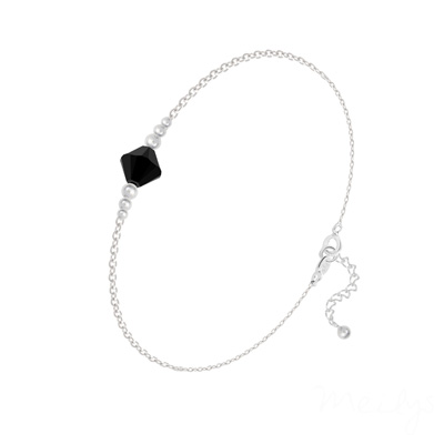 Bracelet en Cristal et Argent Bracelet Bicone Bead en Argent et Cristal Jet (Noir)