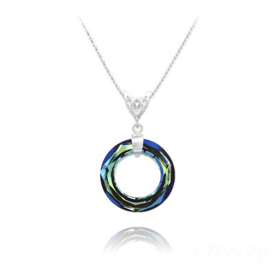 Collier en Cristal et Argent Collier Cosmic Ring 20MM V2 en Argent et Cristal Bleu Bermude
