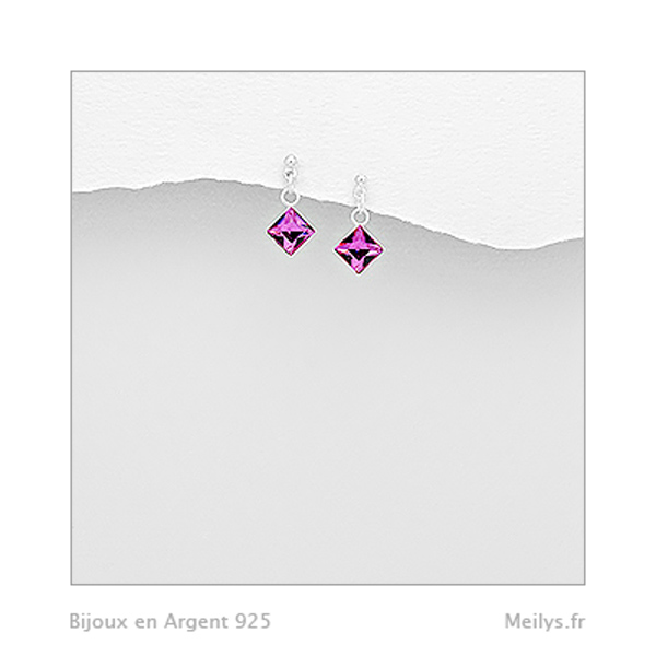 Boucles D'oreilles Clous Carrés Avec Cristaux - Couleur Diamant Et Noir - Occasion Bon état