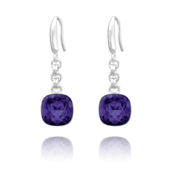 Boucles d'Oreilles Cushion Cut 10mm en Argent et Cristal Purple Velvet