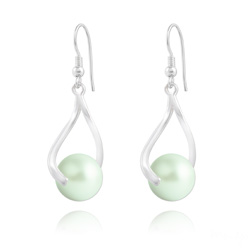 Boucles d'Oreilles Curvy en Argent et Perle de Cristal Nacr� 10MM Pastel Green