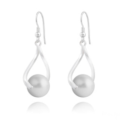 Boucles d'Oreilles Curvy en Argent et Perle de Cristal Nacr� 10MM Pastel Grey