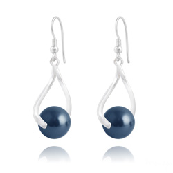 Boucles d'Oreilles Curvy en Argent et Perle de Cristal Nacr� 10MM Tahitian Look