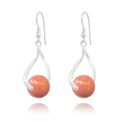 Boucles d'Oreilles Curvy en Argent et Perle de Cristal Nacr� 10MM Coral