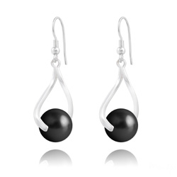 Boucles d'Oreilles Curvy en Argent et Perle de Cristal Nacr� 10MM Mystic Black