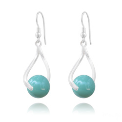 Boucles d'Oreilles Curvy en Argent et Perle de Cristal Nacr� 10MM Jade