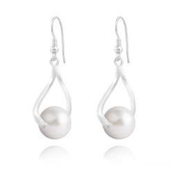 Boucles d'Oreilles Curvy en Argent et Perle de Cristal Nacr 10MM White Pearl