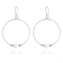 Cr�oles 50mm en Argent et Perle de Cristal Nacr� 8mm Ivory