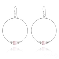 Cr�oles 50mm en Argent et Perle de Cristal Nacr� 8mm Pastel Rose