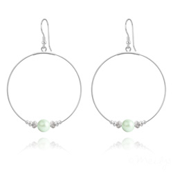 Cr�oles 50mm en Argent et Perle de Cristal Nacr� 8mm Pastel Green