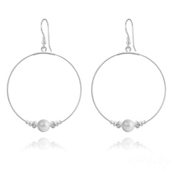 Cr�oles 50mm en Argent et Perle de Cristal Nacr� 8mm Pastel Grey
