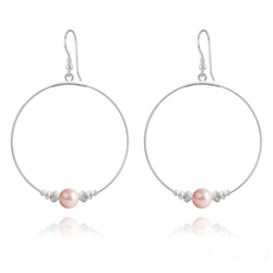 Cr�oles 50mm en Argent et Perle de Cristal Nacr� 8mm Rose Peach