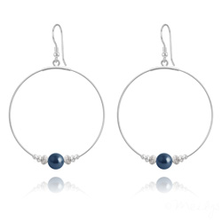 Cr�oles 50mm en Argent et Perle de Cristal Nacr� 8mm Tahitian Look
