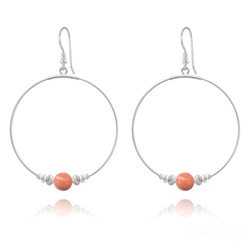 Cr�oles 50mm en Argent et Perle de Cristal Nacr� 8mm Coral