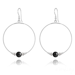 Cr�oles 50mm en Argent et Perle de Cristal Nacr� 8mm Mystic Black