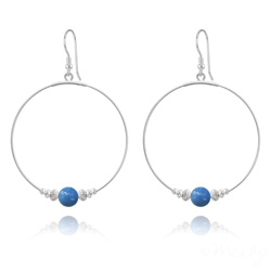 Cr�oles 50mm en Argent et Perle de Cristal Nacr� 8mm Lapis