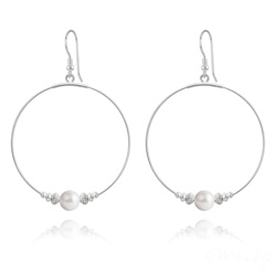 Cr�oles 50mm en Argent et Perle de Cristal Nacr� 8mm White Pearl