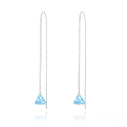 Boucles d'Oreilles en Cristal et Argent Chanes d'Oreilles Triangle 8MM en Argent et Cristal Bleu