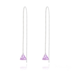 Boucles d'Oreilles en Cristal et Argent Chanes d'Oreilles Triangle 8MM en Argent et Cristal Violet