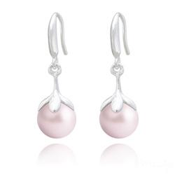 Boucles d'Oreilles en Argent et Perle 10mm de Cristal Nacr� Pastel Rose