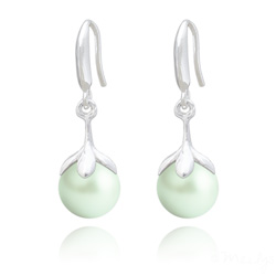 Boucles d'Oreilles en Argent et Perle 10mm de Cristal Nacr� Pastel Green
