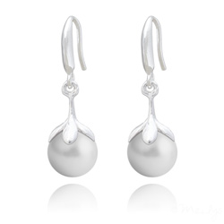 Boucles d'Oreilles en Argent et Perle 10mm de Cristal Nacr� Pastel Grey